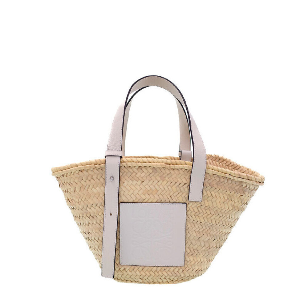 Loewe Paula Ibiza Basket Bag woven palm leaf calfskin leather anagram Tan